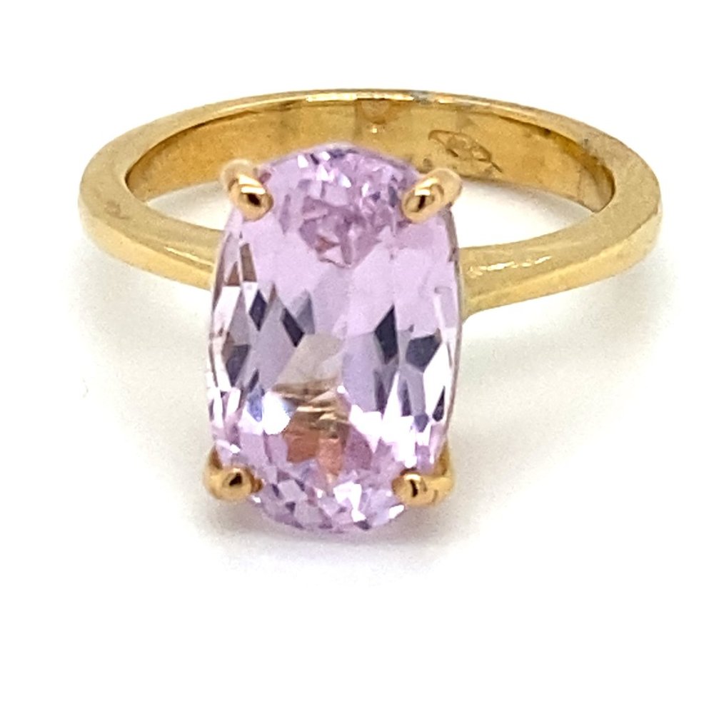 Pink Kunzite 6.40ct Solid 18K Yellow Gold Ring